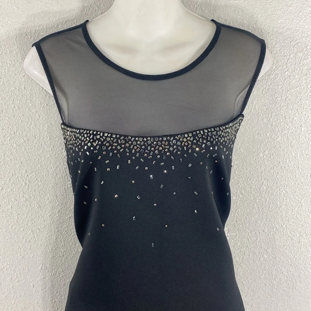 Calvin Klein black scuba mesh yoke crystal sleeveless sheath dress 12 AB22